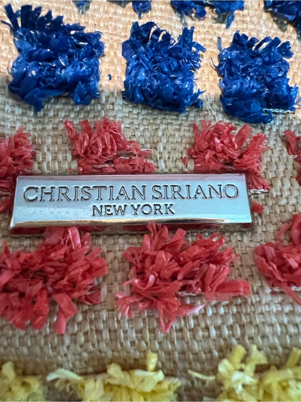 Christian Siriano Yellow, Navy & Coral Textured Tote - Picture 2 of 16
